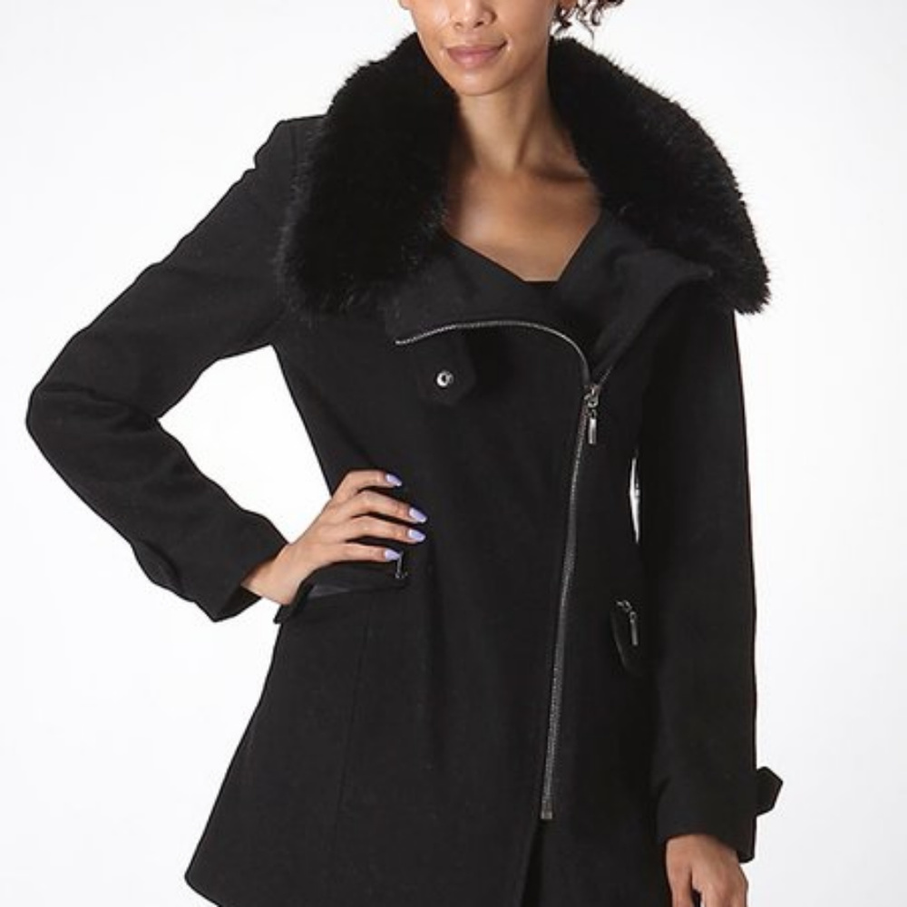Black Peacoat with Fur Color